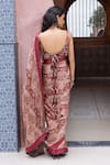 Shop_Shruti Sancheti_Maroon Silk Satin Embroidery V-neck Paisley Printed Saree With Blouse _at_Aza_Fashions