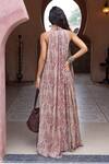 Shop_Shruti Sancheti_Maroon Chiffon Embroidery, Tassels Halter Neck Paisley Print Gown _at_Aza_Fashions