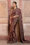 Buy_Shruti Sancheti_Burgundy Silk Satin Mirrors, Piping Paisley And Chintz Print Saree With Blouse _Online_at_Aza_Fashions