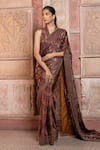 Buy_Shruti Sancheti_Burgundy Silk Satin Mirrors, Piping Paisley And Chintz Print Saree With Blouse _at_Aza_Fashions