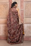 Shop_Shruti Sancheti_Burgundy Silk Satin Mirrors, Piping Paisley And Chintz Print Saree With Blouse _at_Aza_Fashions