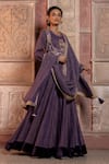 Shop_Shruti Sancheti_Purple Maheshwari, Tissue, Silk Embroidery, Zari Paisley Jacket And Anarkali Set _at_Aza_Fashions