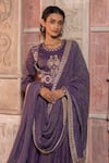 Shop_Shruti Sancheti_Purple Maheshwari, Tissue, Silk Embroidery, Zari Paisley Jacket And Anarkali Set _Online_at_Aza_Fashions
