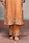 Shruti Sancheti_Orange Maheshwari, Tissue Embroidery Round Neck Placement Kurta Set _Online_at_Aza_Fashions