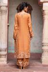 Shop_Shruti Sancheti_Orange Maheshwari, Tissue Embroidery Round Neck Placement Kurta Set _at_Aza_Fashions