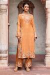 Buy_Shruti Sancheti_Orange Maheshwari, Tissue Embroidery Round Neck Placement Kurta Set 
