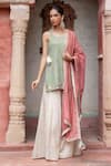Buy_Shruti Sancheti_Mint Maheshwari, Tissue Embroidery, Lace Round Neck Paisley Short Kurta Set _Online_at_Aza_Fashions