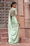 Shop_Shruti Sancheti_Green Silk Satin Embroidery V-neck Paisley Saree With Blouse _at_Aza_Fashions