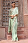 Buy_Shruti Sancheti_Green Silk Satin Embroidery V-neck Paisley Saree With Blouse _at_Aza_Fashions