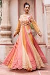 Buy_Shruti Sancheti_Multi Color Maheshwari, Tissue Embroidery, Tassels Round Anarkali With Dupatta _Online_at_Aza_Fashions