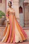 Shop_Shruti Sancheti_Multi Color Maheshwari, Tissue Embroidery, Tassels Round Anarkali With Dupatta 