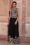 Buy_Shruti Sancheti_Black Satin, Embroidery Collared Paisley Waistcoat With Pant _Online_at_Aza_Fashions