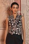 Shruti Sancheti_Black Satin, Embroidery Collared Paisley Waistcoat With Pant _at_Aza_Fashions
