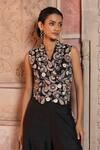 Buy_Shruti Sancheti_Black Satin, Embroidery Collared Paisley Waistcoat With Pant 
