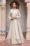 Buy_Shruti Sancheti_Ivory Maheshwari, Tissue Embroidery Round Paisley Crop Jacket With Anarkali _at_Aza_Fashions