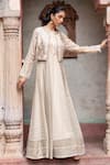 Buy_Shruti Sancheti_Ivory Maheshwari, Tissue Embroidery Round Paisley Crop Jacket With Anarkali _Online_at_Aza_Fashions