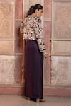 Shop_Shruti Sancheti_Purple Silk Satin Embroidery, Mirrors Mandarin Paisley Cropped Jacket Pant Set _at_Aza_Fashions