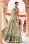 Shruti Sancheti_Mint Maheshwari, Tissue Embroidery V-neck Paisley Anarkali _Online_at_Aza_Fashions