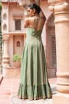 Shop_Shruti Sancheti_Mint Maheshwari, Tissue Embroidery V-neck Paisley Anarkali _at_Aza_Fashions