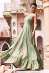 Buy_Shruti Sancheti_Mint Maheshwari, Tissue Embroidery V-neck Paisley Anarkali _Online_at_Aza_Fashions
