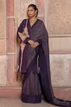 Shruti Sancheti_Purple Silk Embroidery, Zari Open Neck Raw Zardozi Jacket _Online_at_Aza_Fashions
