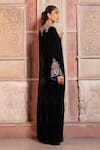 Shruti Sancheti_Black Velvet Embroidery V-neck Paisley Kaftan _Online_at_Aza_Fashions
