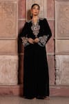 Buy_Shruti Sancheti_Black Velvet Embroidery V-neck Paisley Kaftan _Online_at_Aza_Fashions