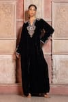 Buy_Shruti Sancheti_Black Velvet Embroidery V-neck Paisley Kaftan _at_Aza_Fashions