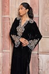 Shruti Sancheti_Black Velvet Embroidery V-neck Paisley Kaftan _at_Aza_Fashions