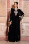 Buy_Shruti Sancheti_Black Velvet Embroidery V-neck Paisley Kaftan 