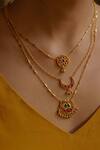 Shop_Zariin_Gold Plated Moon And Blooms Layered Necklace _at_Aza_Fashions
