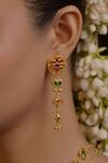 Shop_Zariin_Gold Plated Stones Melody Of Flowers Earrings _at_Aza_Fashions