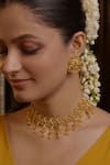 Shop_Zariin_Gold Plated Stones Petal Embellished Choker Set _at_Aza_Fashions
