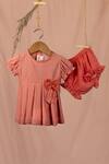 Minikin_Peach Georgette Bows, Ruffles Chikankari Dress _Online_at_Aza_Fashions