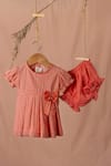 Buy_Minikin_Peach Georgette Bows, Ruffles Chikankari Dress _at_Aza_Fashions