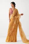 Buy_Pallavi Jaipur_Yellow Chiffon, Tussar Sequins, Gota Butter Pre-draped Saree With Phool Blouse _at_Aza_Fashions