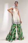 Buy_Pallavi Jaipur_Off White Crepe, Silk Metallic Beverly Hills Creme Tunic With Bell Bottoms Pant _at_Aza_Fashions