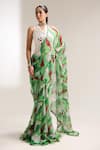 Buy_Pallavi Jaipur_Green Chiffon, Chanderi Sequins, Lush Lehar Pre-draped Saree With Waistcoat _at_Aza_Fashions