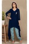 Buy_Aariyana Couture_Blue Viscose, Georgette Beads, Sequins V-neck Asymmetric Kurta Set_at_Aza_Fashions