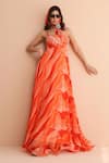 Buy_Pallavi Jaipur_Orange Chiffon Sequins, Embroidery Sweetheart Neck Vitamin Sea Corset Maxi Dress _at_Aza_Fashions