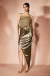 Buy_Nirmooha_Gold Bandeau Neck Metallic Muse Dress _at_Aza_Fashions