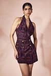 Buy_Nirmooha_Purple Crepe Halter Neck Plum Dress _at_Aza_Fashions