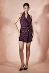 Nirmooha_Purple Crepe Halter Neck Plum Dress _Online_at_Aza_Fashions
