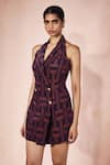 Buy_Nirmooha_Purple Crepe Halter Neck Plum Dress _Online_at_Aza_Fashions