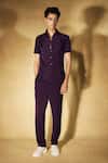 Buy_Nirmooha_Purple Velvet, Mesh Plum Authority Shirt With Pant _at_Aza_Fashions