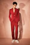 Buy_Nirmooha_Red Microfiber Ceremonial Flame Blazer With Pant _at_Aza_Fashions