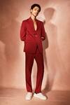 Nirmooha_Red Microfiber Ceremonial Flame Blazer With Pant _at_Aza_Fashions