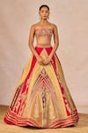 Shop_Masaba_Red Silk, Organza Embroidery, Stones, Beads, Garam Masala 12 Kalis Lehenga Set _Online_at_Aza_Fashions