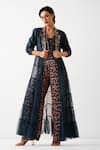 Buy_Pallavi Jaipur_Blue Chanderi, Net, Chiffon, Modal Embroidery, Nelumbo Print Blazer And Pant Set _at_Aza_Fashions