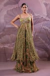 Buy_Pallavi Jaipur_Green Chiffon, Silk Sequins, Embroidery, Zari Calcutta Mehendi Tunic And Skirt Set _at_Aza_Fashions